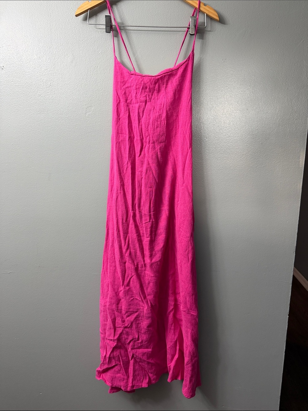 Vitamin A Hot Pink Maxi linen Slip Dress with Spaghetti Straps medium